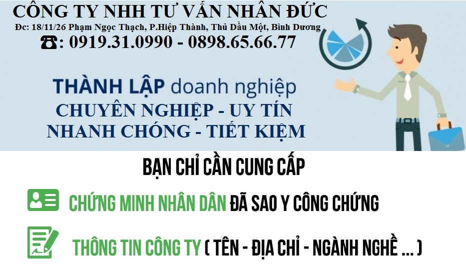 Dịch vụ thành lập doanh nghiệp tại Thủ Dầu Một, Thuận An, Dĩ An, Bến Cát, Tân Uyên,.... Bình Dương